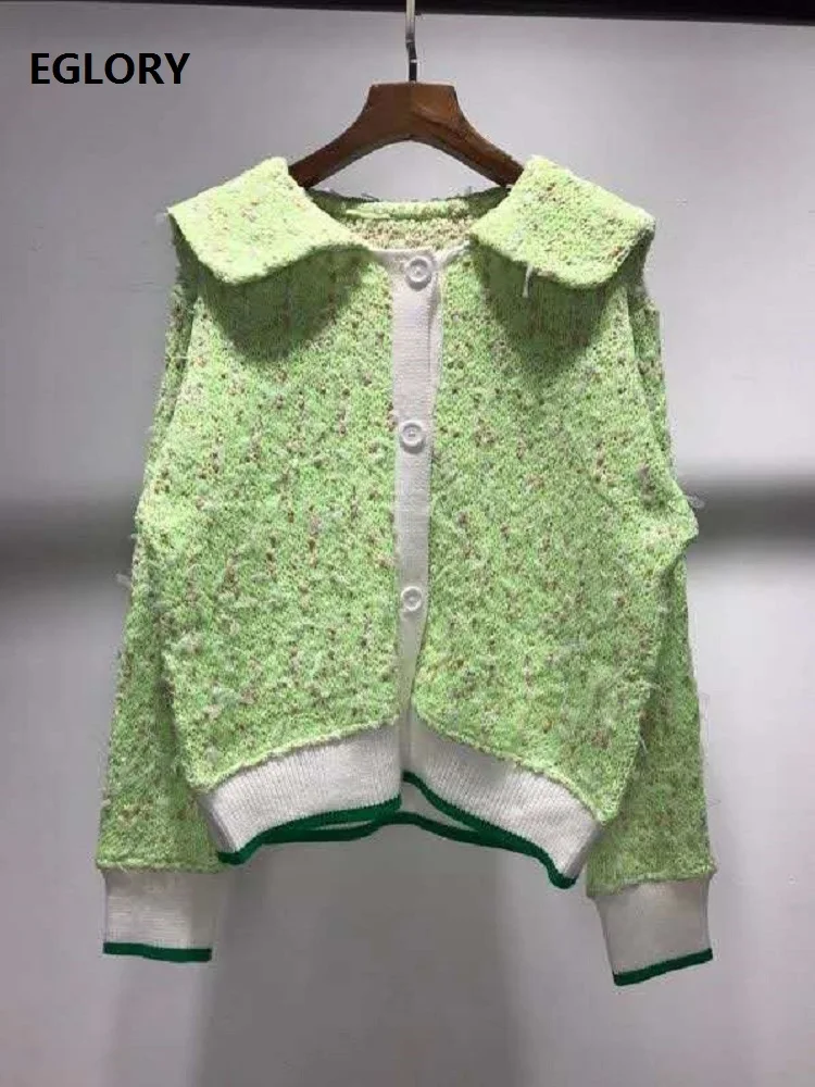 

Newest Fashion Sweater Cardigans 2020 Autumn Winter Tops Coat Ladies Turn-down Collar High Quality Knitting Green Orange Coats