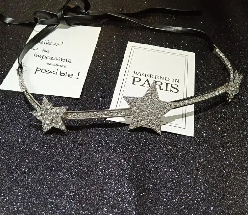 Fashion show leather rope women waist chain Flash drill five-pointed star ladies dress belt accessories
