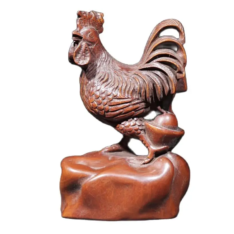 

Chinese Antiques Vintage Boxwood Carved Exquisite Rooster Statue Collection Sculpture Nice Art Gift Wooden Figurines Little Gift