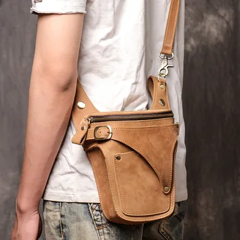 

Genuine Leather Men Shoulder Bag Small Mini Motorcycle Mobile Phone Bag Men's Casual Office Messenger Bags Crossbody Work Bag