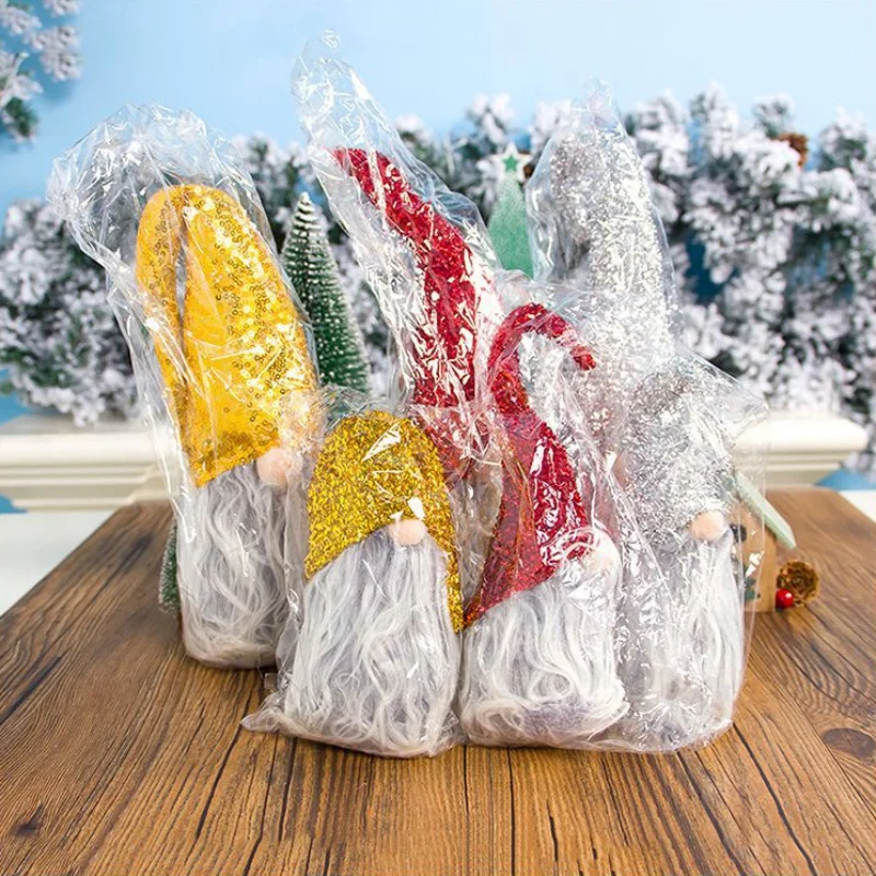 

Christmas Party Hanging Decor Sequins Fabric No Face Long Beard Santa Claus Doll Christmas Tree Hanging OrnamentsGM