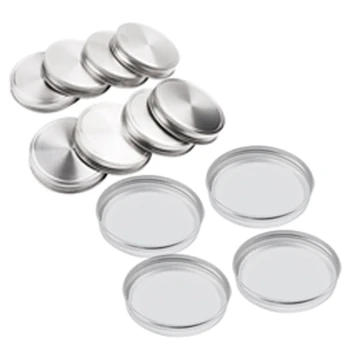 

Promotion! 2 Set Stainless Steel Jar Lids Sealed Leak Proof Cover with Silicone Seals Resistant Storage Solid Caps Wide Mouth Li
