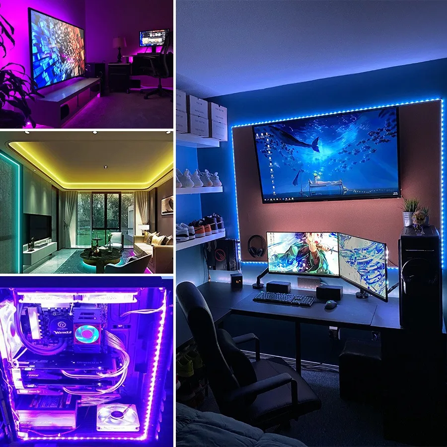 

Умная Светодиодная лента 5050 с Wi-Fi, пульт дистанционного управления, RGB-лента, светодиодная неоновая лента для домашсветильник освещения, декоративная светодиодная водонепроницаемая лента
