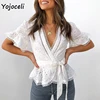 Yojoceli cotton embroidery lace blouses shirt women ruffle bow blusas female boho new blouses ► Photo 1/6