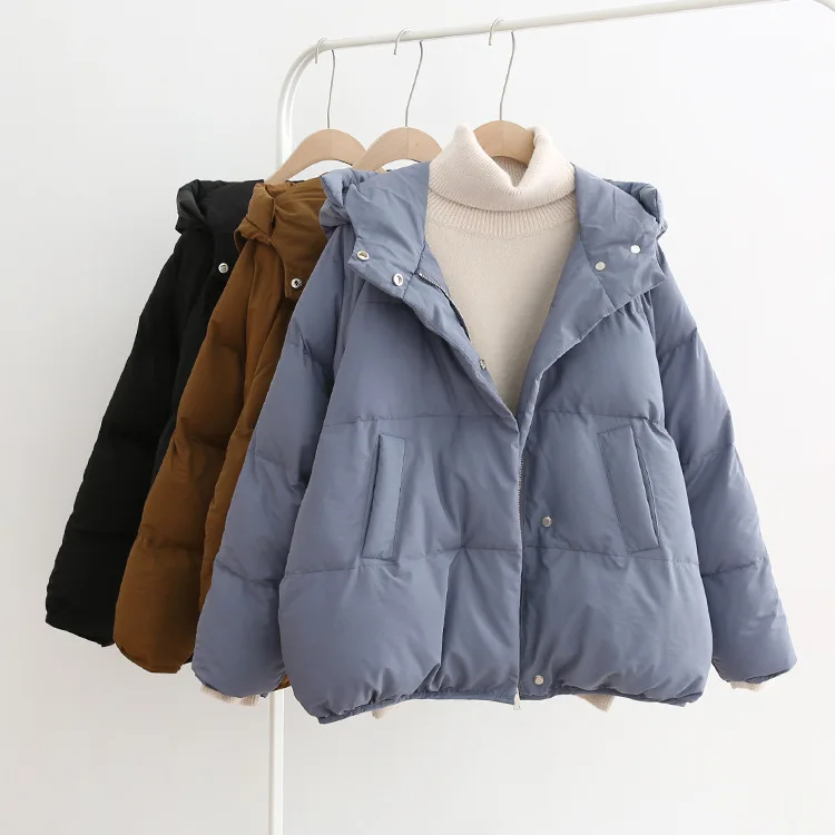

Korean-style Fashion Autumn And Winter New Style Fresh Solid Color plus Thick Cotton Hooded Casual Loose-Fit Versatile Cotton-pa