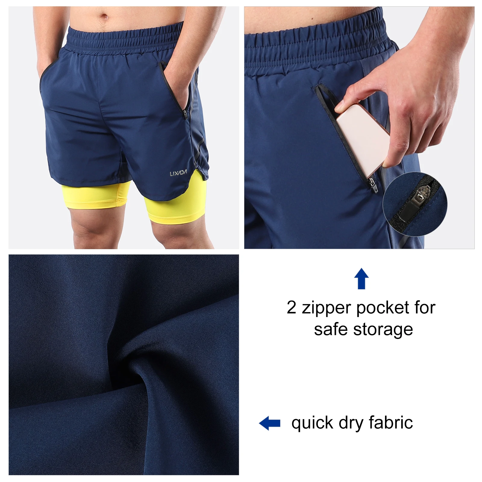 Lixada Men 2 in 1 pantaloncini da corsa asciugatura rapida traspirante allenamento attivo esercizio Jogging pantaloncini da ciclismo maratona  18