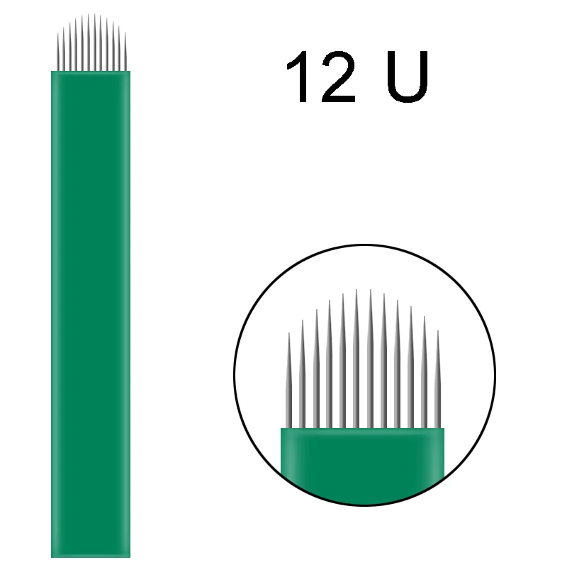 500pcs 12U 12 14 18 pin 0,18 мм Диаметр микроблейдинг иглы лопасти Ламина Agulha Sobrancelha микроблейдинг tebori 18 Pontas Flex brow tatto - Габаритные размеры: 500pcs 12U