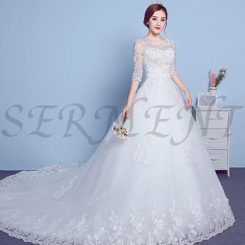 

SERMENT Simple Plus Size Wedding Dress Royal Train Back Lace Up Ball Gown Rhinestone Artificial Diamond Adornment Custom Made
