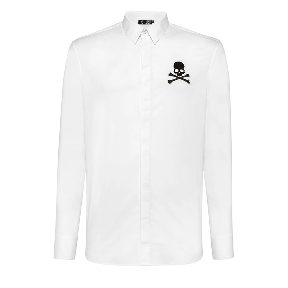 DUYOU Mens Cotton Shirt Men Dress Shirt Men Embroidery Skull On the left chest High Quality Slim Fit Casual Shirts DY2320