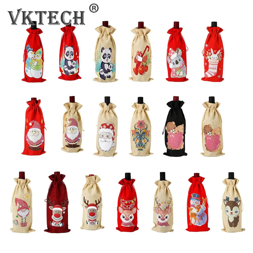 Dutch Diamond Painting Red Wine Bottle Bag Cover DIY Embroidery Kit Gift Burlap Cross Stitch for Christmas Home Deco | Дом и сад