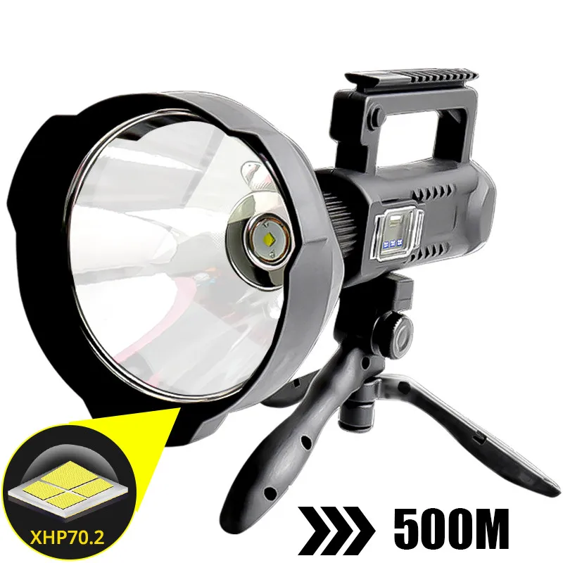 

Powerful LED Flashlight Portable XHP70.2 Torch USB Rechargeable Searchlight Waterproof Spotlight with Base Fishing Light Lantern