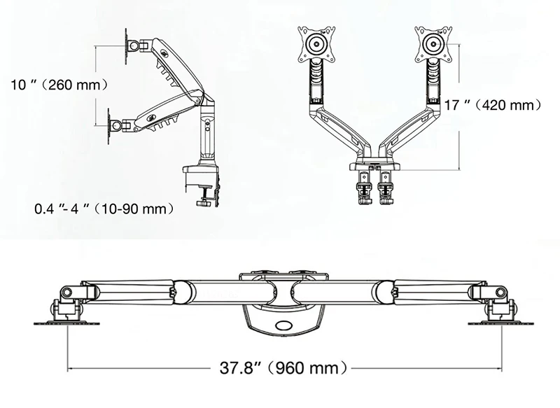 New NB F160 Gas Spring 360 Degree Desktop 17"-27" Dual Monitor Holder Arm Full Motion Monitor Mount Bracket Load 2-9kg each