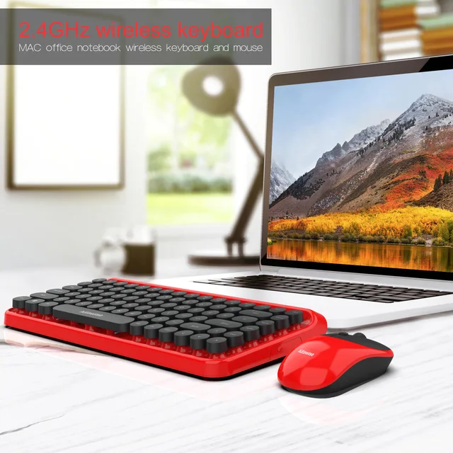 ZERODATE Retro Office Laptop Wireless The rid device info keyboard Mouse Set Red Black