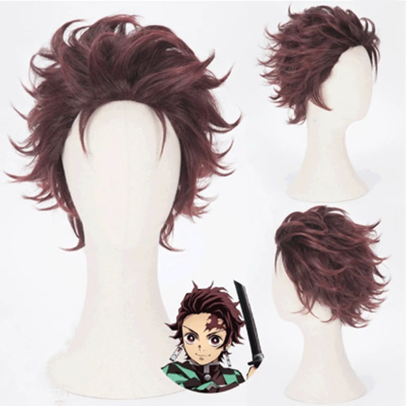 AniHut Kamado Tanjirou парик Kimetsu no Yaiba Demon Slayer Косплей волосы синтетические термостойкие