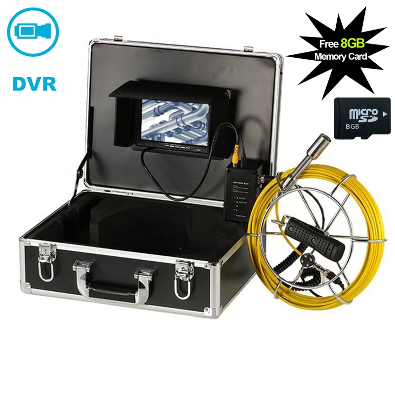 

20-50M Cable 7inch LCD Pipe Endoscope Camera DVR Function 23mm Lens 1000TVL Industrial Drain Sewer Inspection With Free 8GB Card