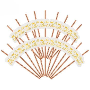 

10/20pcs Team Bride Gold Straw Drinking Paper Straws Letter Hen Bachelorette Party Wedding Decoration Bride To Be Party Supplies