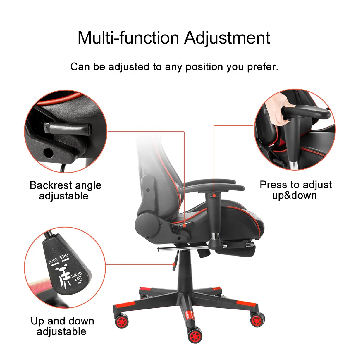 Office Chair Adjustable Armrests High-Back PU Leather Laptop Desk Chair Gaming Armchair with Footrest for Home Office Furniture Office Chair Adjustable Armrests High-Back PU Leather Laptop Desk Chair Gaming Armchair with Footrest for Home Office Furniture