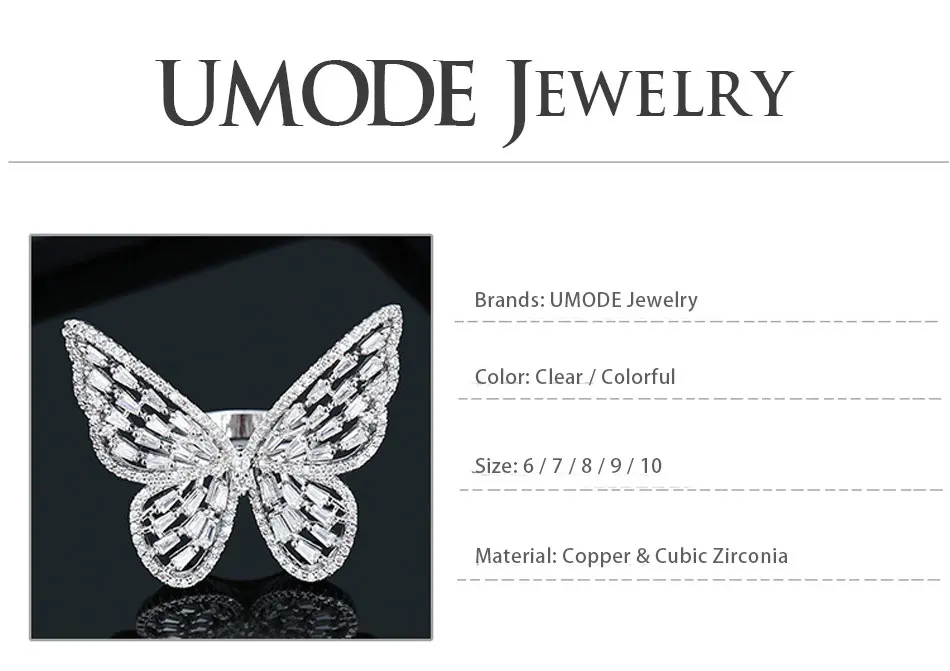 UMODE кольца с бабочкой для женщин, обручальные кольца с кубическим цирконием, кольца на палец для девушек, подарки, вечерние ювелирные изделия UR0595