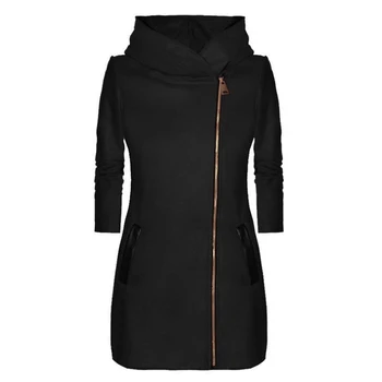 

Women Casual Sweatshirt Coat Jacket Top Coat Hooded Side Zip Pocket Stitching Long Sleeve Jacket For Autumn Winter 3 Colors