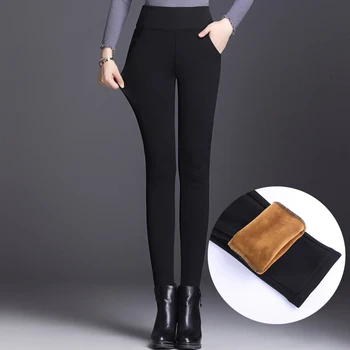 

Women's Black Warm Pants Winter Skinny Thick Velvet Wool Fleece Girls Leggings Women Trousers Lambskin Cashmere Leggings NEW