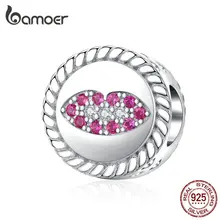Bamoer натуральная 925 пробы Серебряные Круглые бусины для Для женщин ювелирные изделия делая поцелуй Подвеска "губы" подходят серебро 925 ювелирные изделия SCC1347