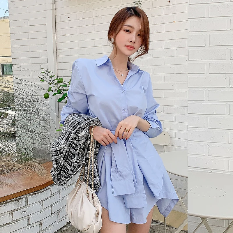 Han edition of the new fall show temperament of thin dress shirt design is irregular