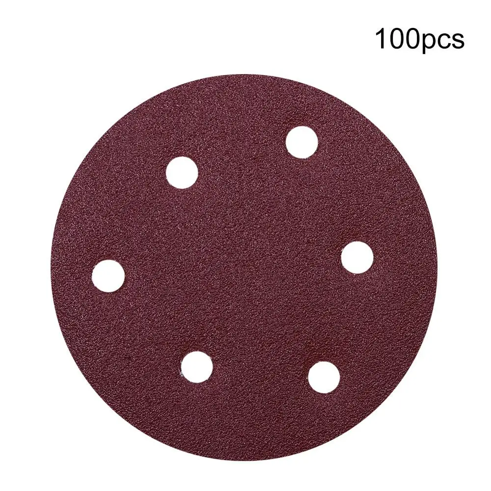 100pcs 5 inch 125mm Flocking Round Sandpapers 6 Hole 80 150 180 Grit Hook and Loop Sanding Disc For Grinding and Polishing