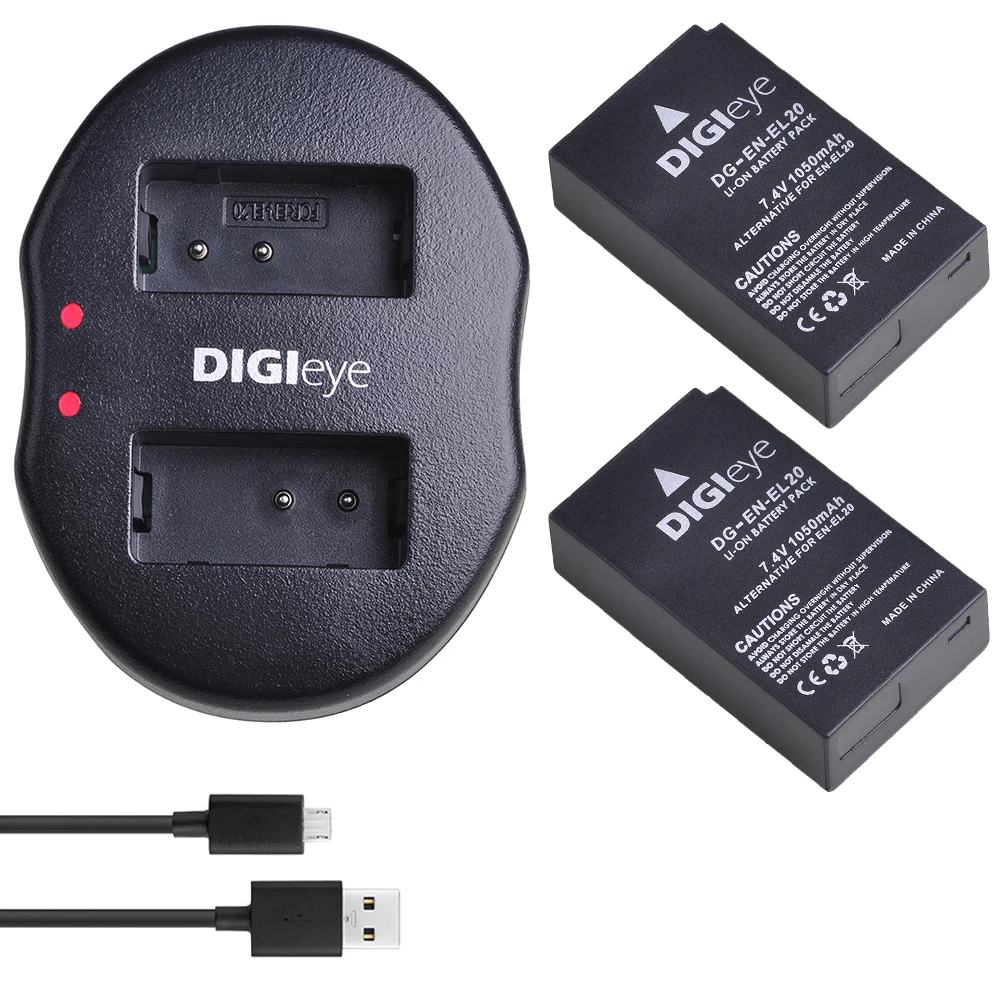 2 Pz En-El20 En-El20A Batteria + Doppio Caricatore Usb Per Nikon Coolpix P1000 Nikon 1 J1, J2, J3, S1,1 Aw1 Nikon Coolpix A