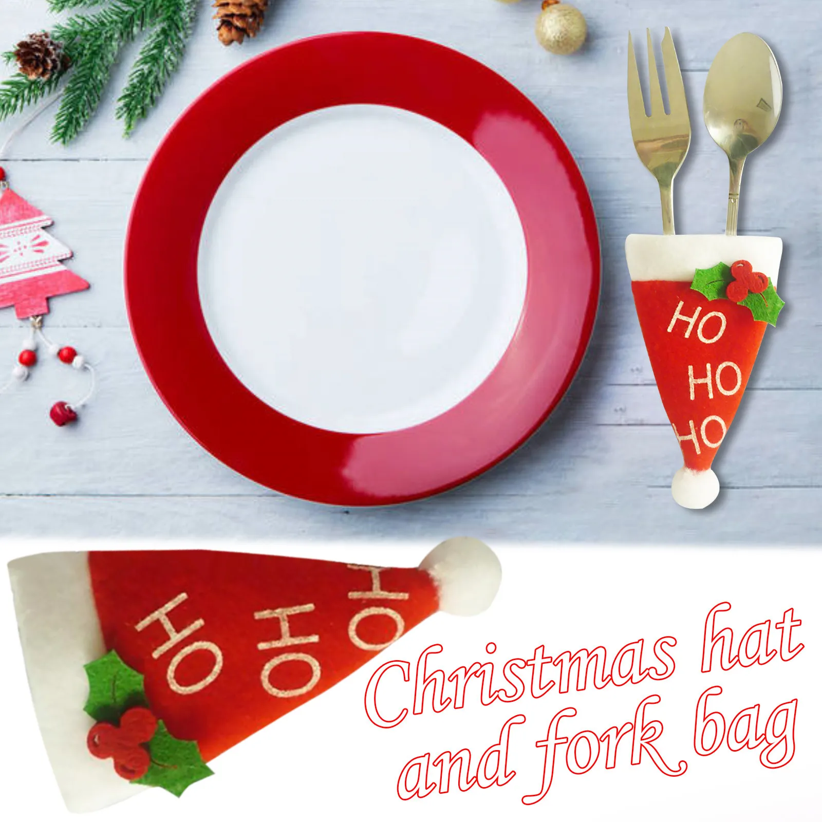 10PC New Christmas Ornament Small Hat Knife and Fork Cover Table Decoration Knif Tableware Kitchen Xmas Gift #W | Дом и сад