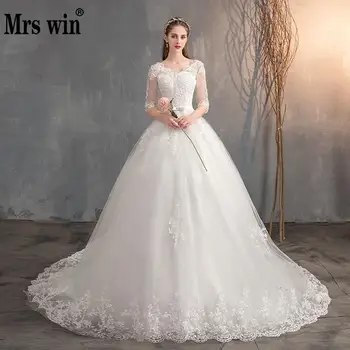 MEJOR PROMO ❤️ Mrs Win-vestidos De boda De media manga con bordado De encaje, tren largo, cinturón para Vestido De boda con cuello en V, Vestido elegante De talla grande De novia, 2020 - discount item 32% OFF Bodas y eventos