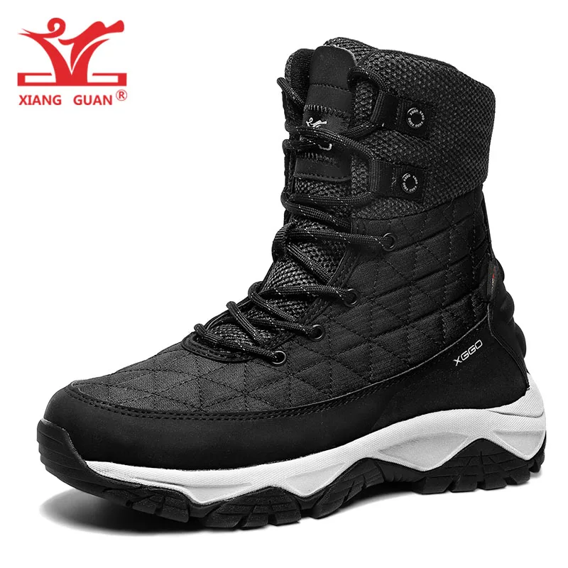 XIANG GUAN Man Hiking Shoes Men Waterproof Plush Warm High Top Climbing Mountain Tactical Boots Outdoor Sports Trekking Sneakers