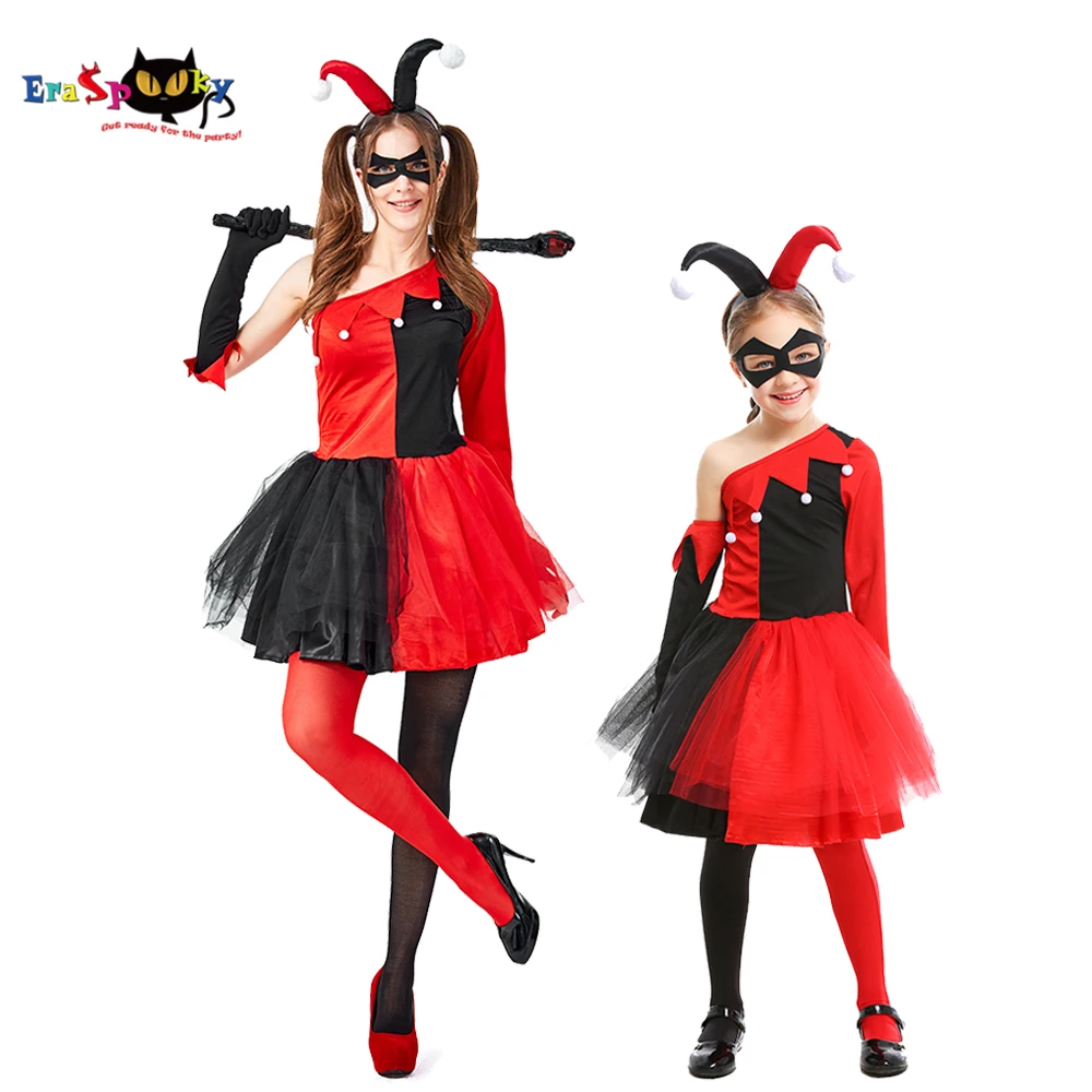 

Eraspooky Hot Movie Harle Quinn Cosplay Women Halloween Costume For Kids Girls Evil Jester Tutu Dress Carnival Group Costumes