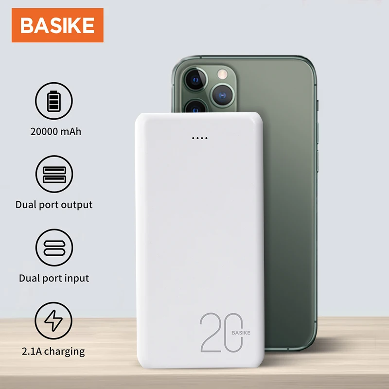 BASIKE Power Bank 20000mAh USB Portable Charger Fast Charging External Battery Pack For iPhone 12 11 Pro Xiaomi mi 9 Powerbank | Мобильные