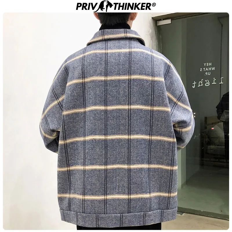 Cena Privathinker męskie nowy nadruk w szkocką kratę wełniane kurtki męskie 2019 kieszenie kurtka koreańska płaszcze męskie dorywczo grube ciepłe ubrania jesienno zimowa