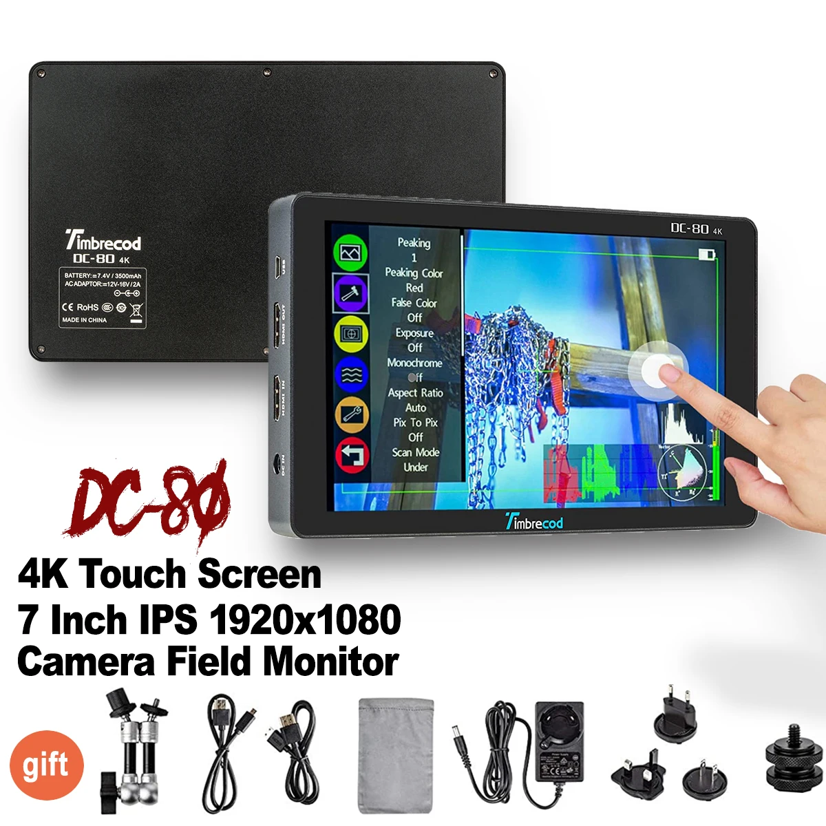 Timbrecod DC-80 7-дюймовый для камеры DSLR полевой монитор с сенсорным - Цена: 12 546,92 - 14 031,52 руб.
