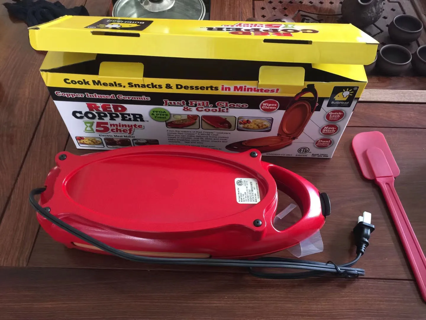 

RED Copper 5 Minute Chef Pancake Cooker Sandwich Maker Cooking Dish Barbecue Machine Pizza Machine