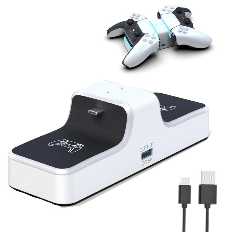 For PS5 Controller Charger Dual USB Fast Charging Dock Station Stand with USB Output for