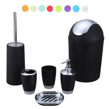 

6pcs/set Bathroom Accessories Sets Toothpaste Tooth Brush Hoder Hand Soap Shampoo Storage Bottle With Press Swith Toilet Cleaner