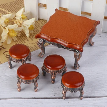 online 1/12 Madeira Casa De Bonecas Em Miniatura Móveis De Madeira Em Miniatura Redonda Coffee Fezes Mesa Brinquedos Diy