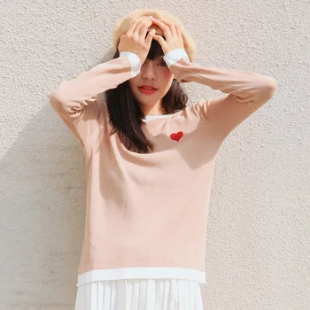

2020 Korean version of the autumn new embroidery casual love contrast color long-sleeved sweater sweater