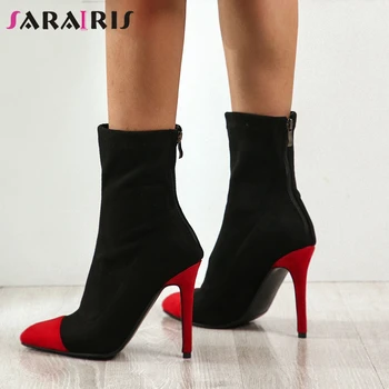

SARAIRIS women's Sexy Thin Heeled Big Size 43 Sexy 11cm High Heel Shoes Woman Sock Boots Female Party Lady Ankle Boots