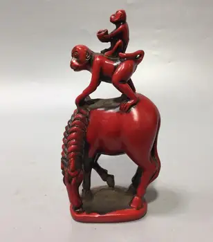 

Imitation Red coral monkey riding horse crafts statue