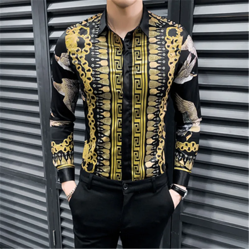 Luxury Golden Print Men Shirt Long Sleeve Vintage Baroque Designer Shirts Men Dress Blouse Streetwear Camisa Camicie Uomo 2020 Luxury Golden Print Men Shirt Long Sleeve Vintage Baroque Designer Shirts Men Dress Blouse Streetwear Camisa Camicie Uomo 2020