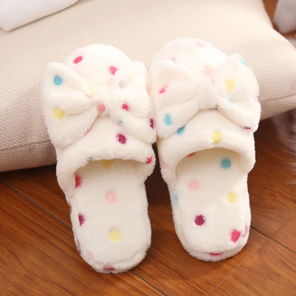 Warm Cute Bow Autumn Winter Woman Slippers Home Wear