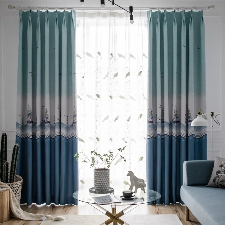 

Mediterranean Style Sailing Cartoon Children Shade Curtains for Living Dining Room Bedroom.