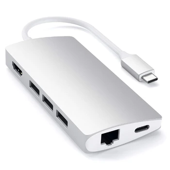 

Aluminum Multi Port Adapter V2-4K HDMI (30Hz), Gigabit Ethernet, Usb-C Pass Through, SD / Micro-Card Readers, USB 3.0