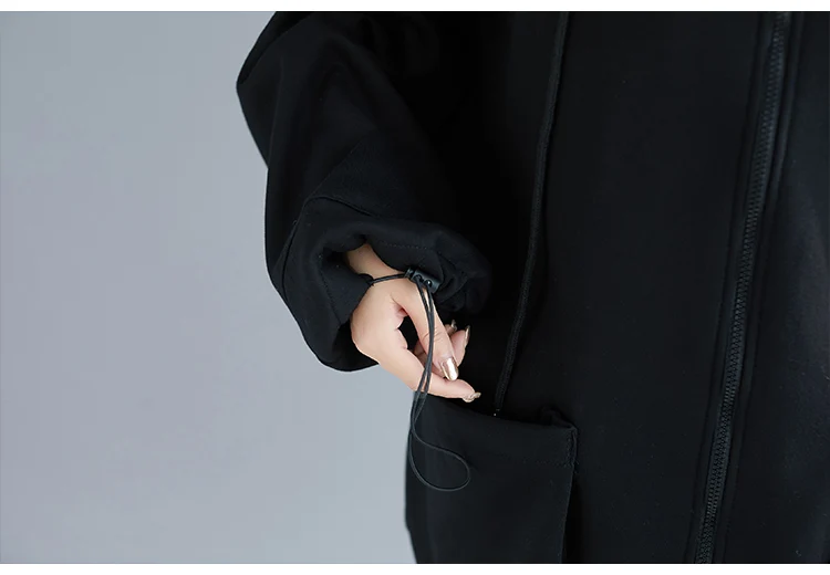 Винтажная женская одежда большого размера, новая черная хлопковая одежда, Зимние толстовки с капюшоном, повседневные свободные куртки с длинным рукавом M10