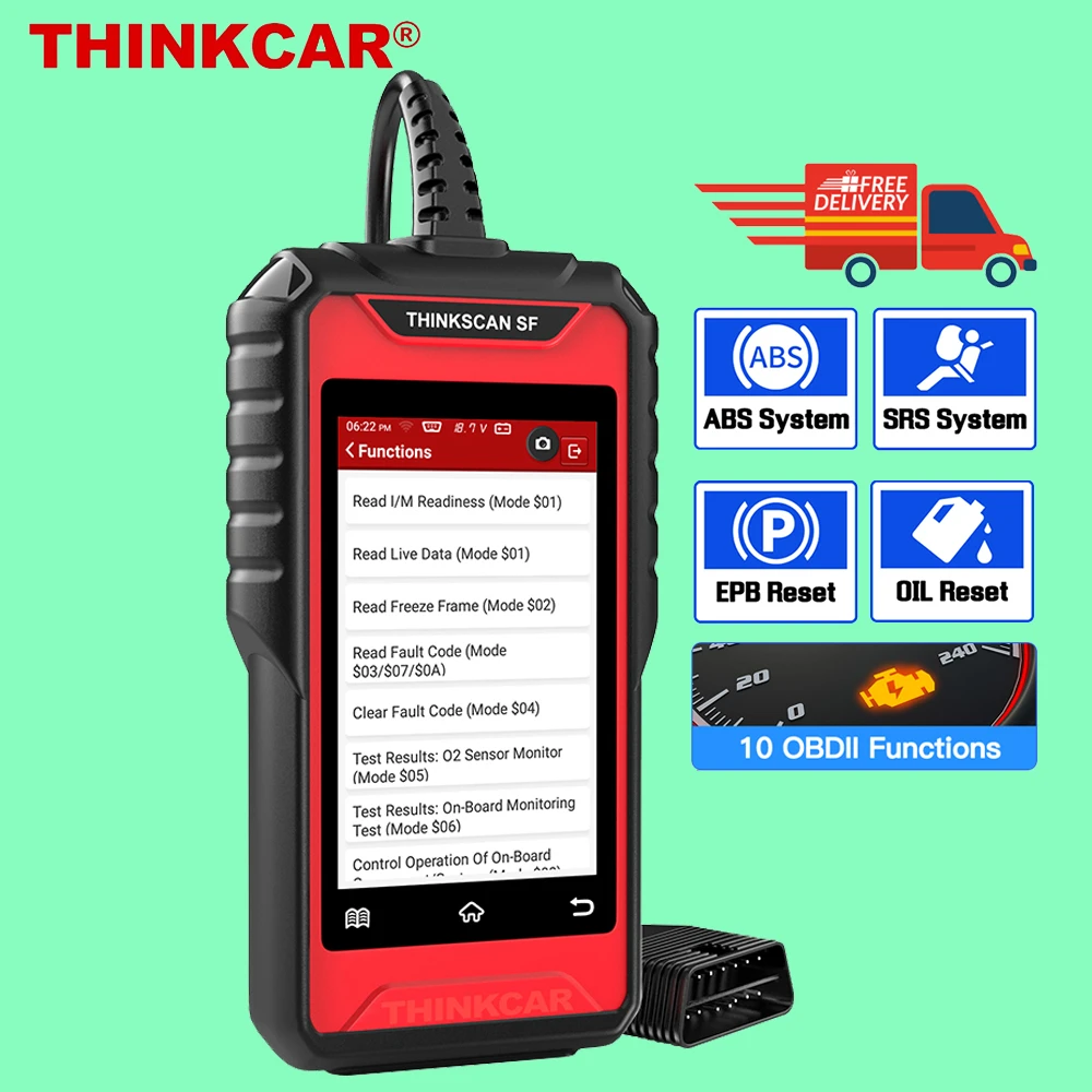 ThinkCar SF100 OBD2 Scanner for Car Full OBD2 Functions Scan Tool for Emission Test ABS SRS Code Reader with 2 Reset Functions Oil/ EPB Reset WiFi Lifetime Free Update 