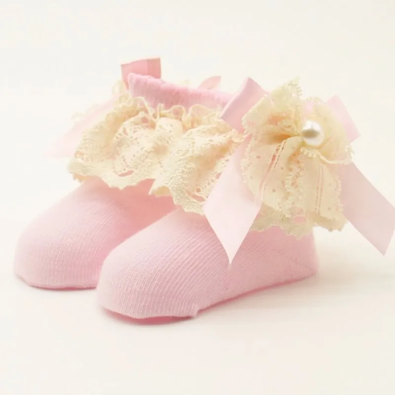 1 пара, кружевные носки с цветами для малышей от 0 до 12 месяцев, милые хлопковые носки принцессы с бантиками для маленьких девочек