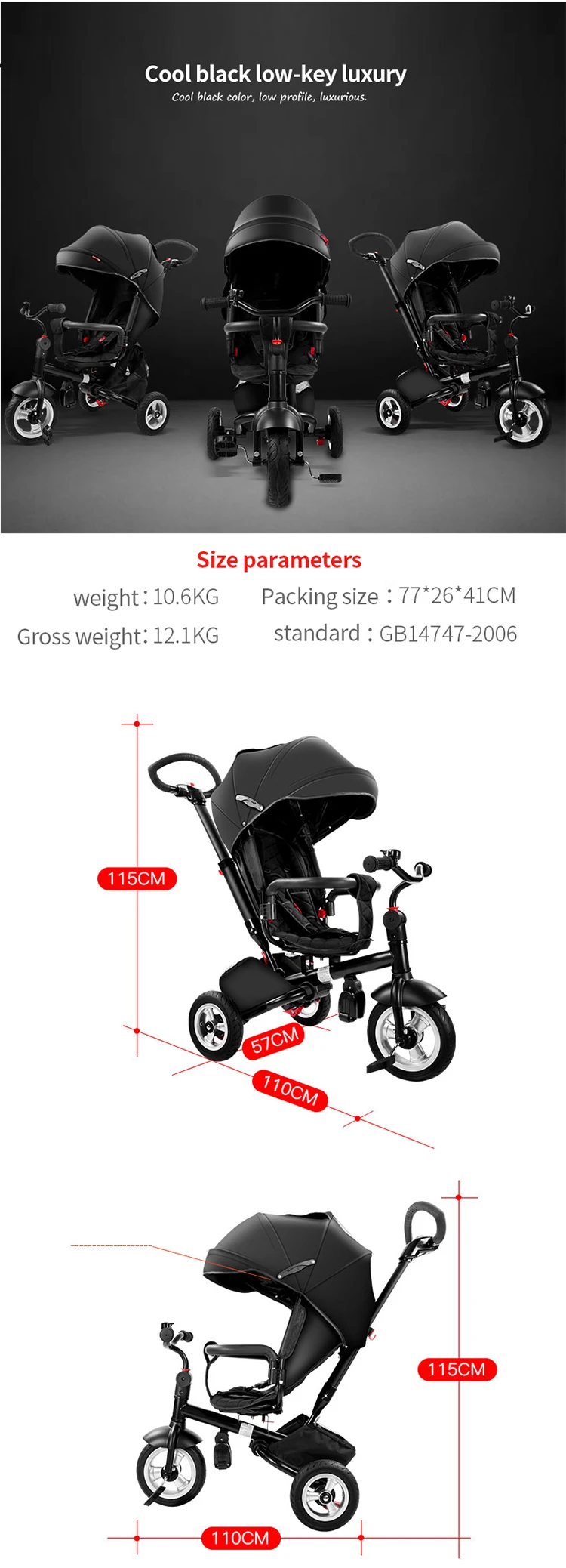 Tricycle kids stroller oem trike baby stroller pouch baby 3 wheel stroller